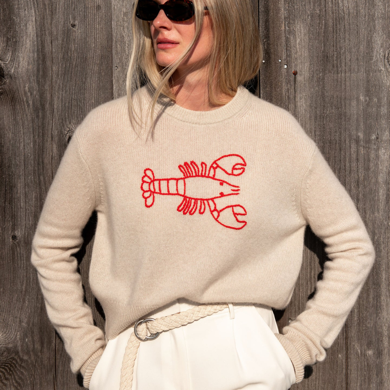 Cashmere Embroidered Lobster Crewneck