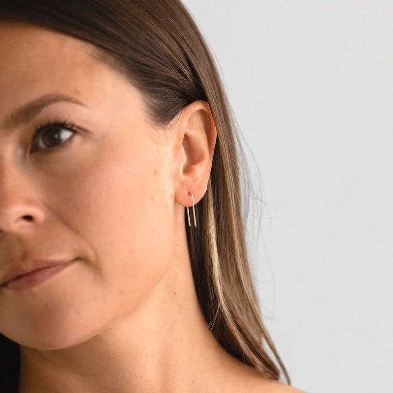 Tiny Staple Threader Earrings | Gold Fill