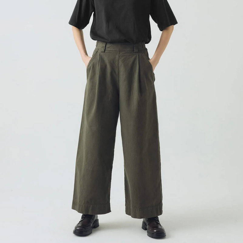 Cotton Canvas Pleat Front Trousers
