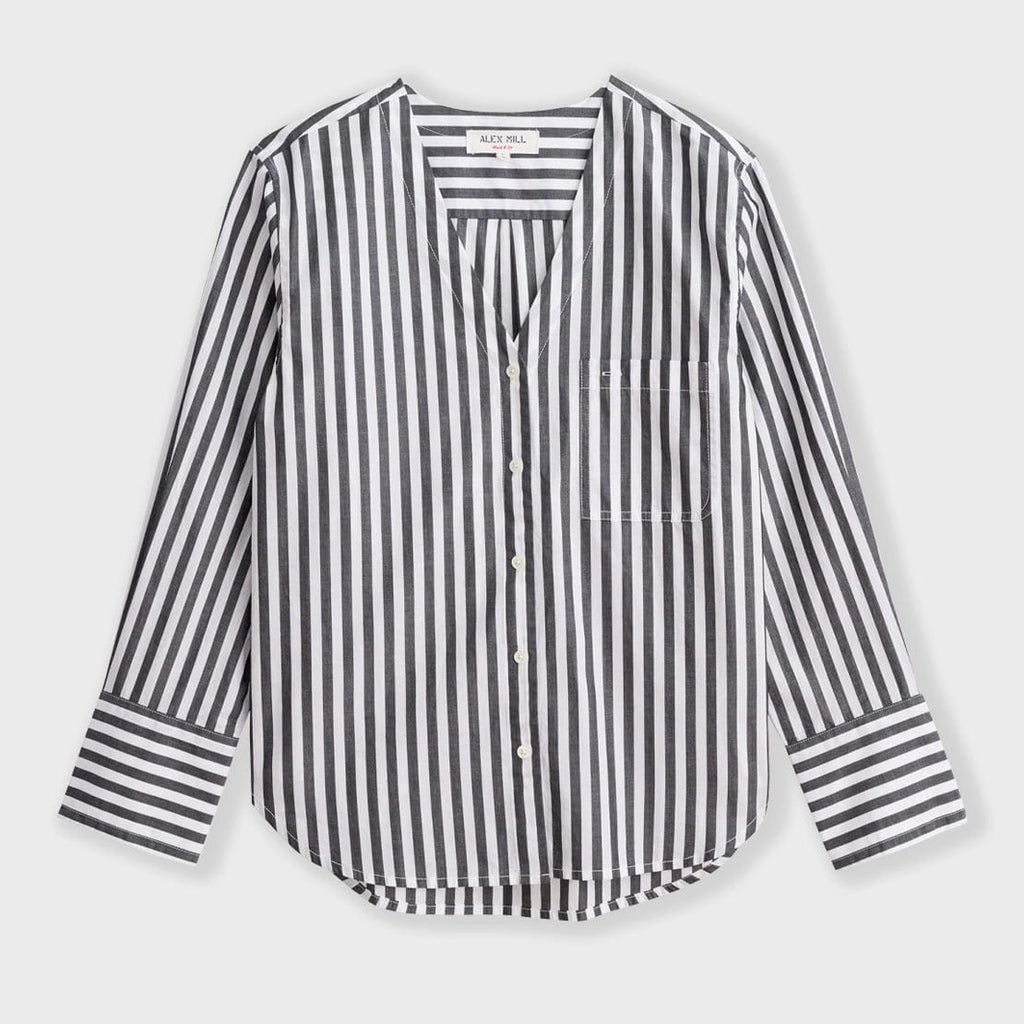 Alex Mill Women's Tops - 100 - LS Blouses Charcoal/White / XS Crosby V-Neck in Striped Portuguese Polin