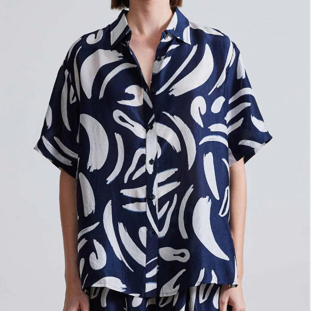 Apiece Apart Women's Tops - 101 - SS Blouses Navy Abstract Brushes / XS Albers Top