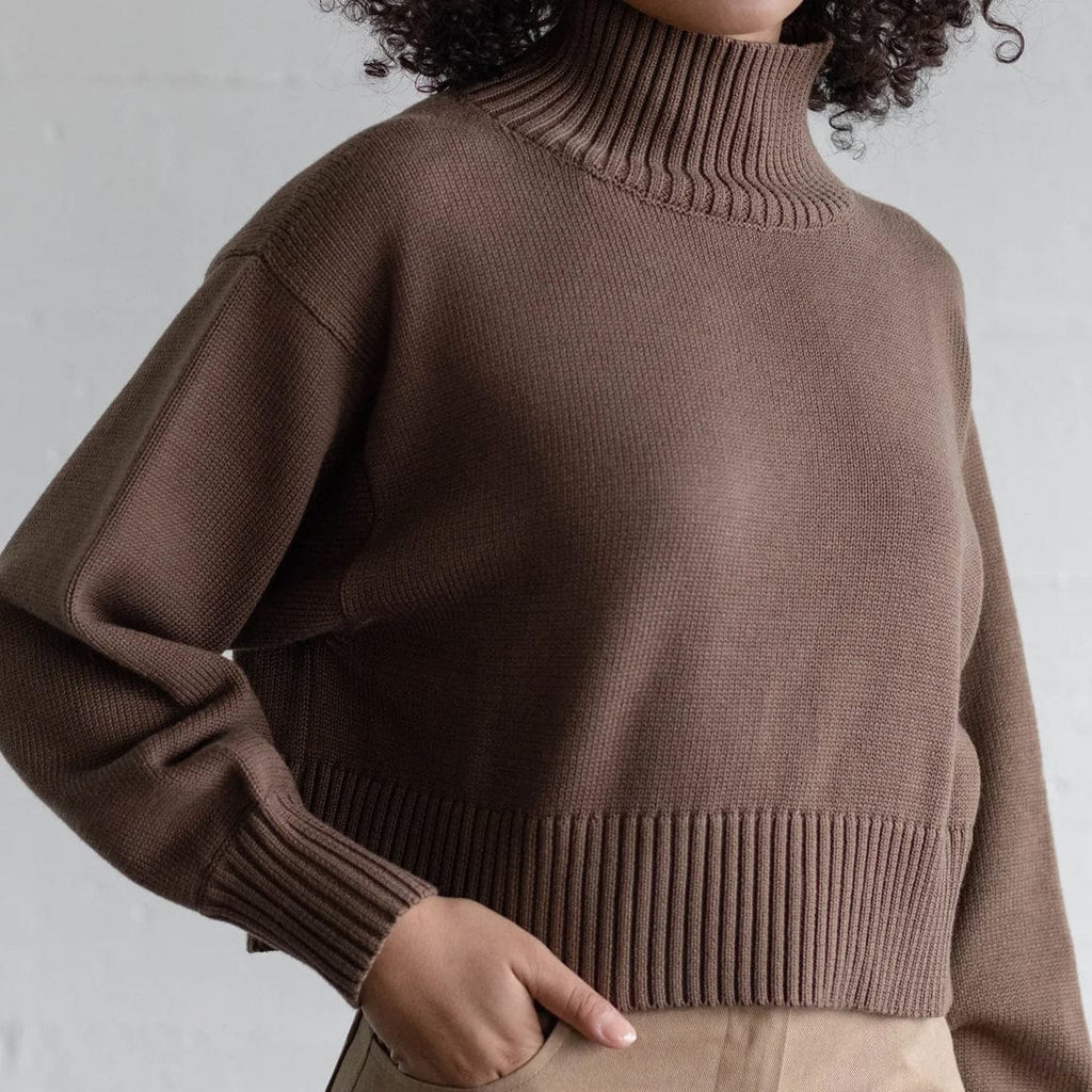 First Rite Women's Tops - 102 - Sweaters Cocoa / L Crop Turtleneck